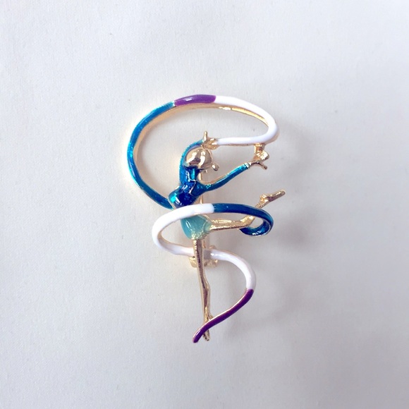 🍏50% OFF/3+... Enamel Gymnast with Ribbon Brooch - Picture 1 of 6